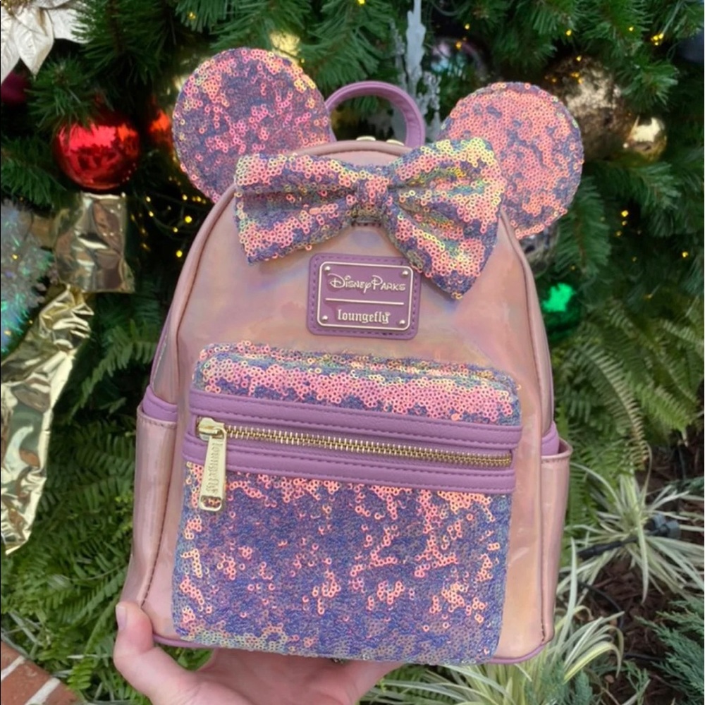 WDW Minnie Earidescent Loungefly Backpack & Ears - Picture 2 of 6